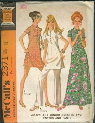 2371 MCCALLS 1970 MINI OR MAXI DRESS, WITH OR WITHOUT PANTS PATTERN 14 36"B